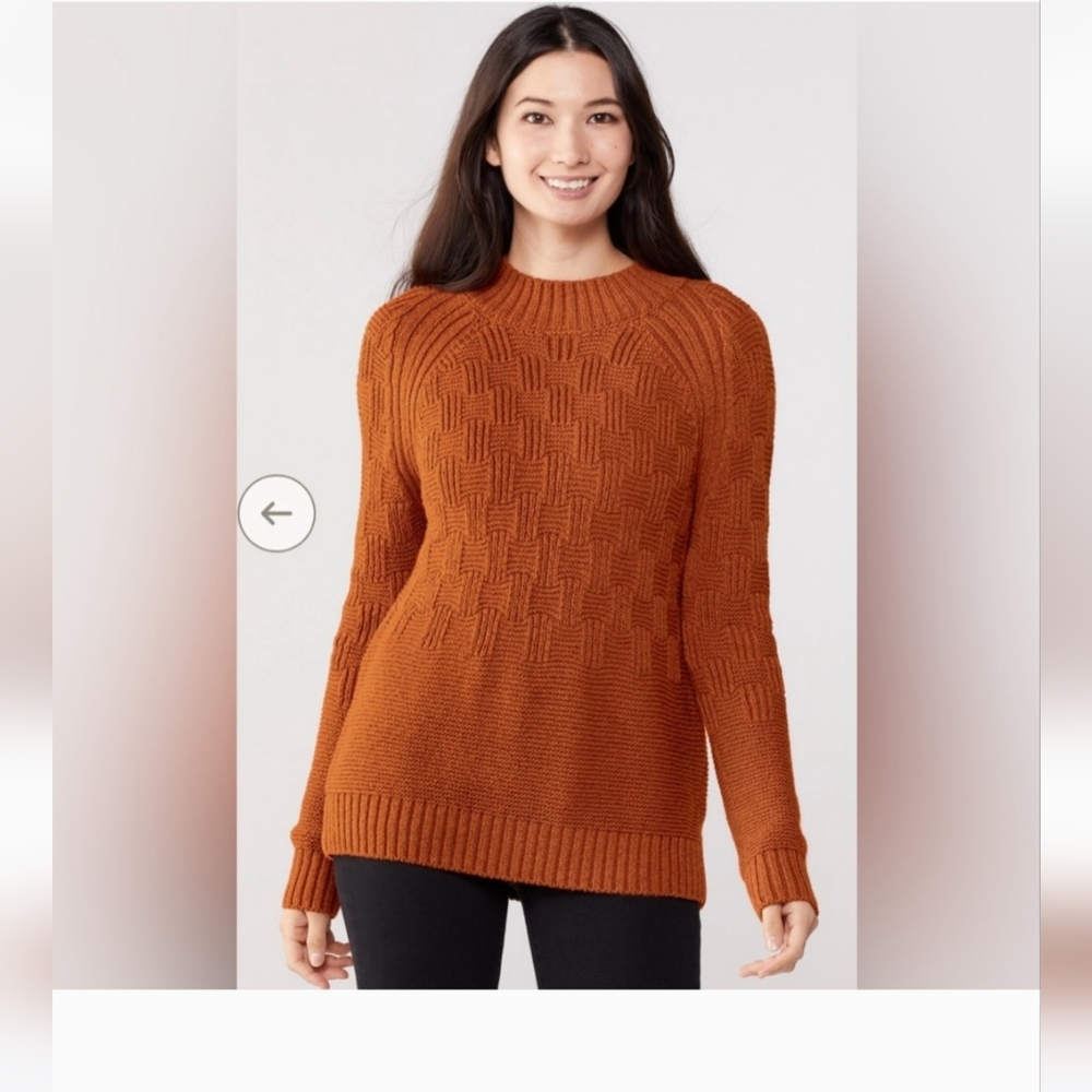 NWT Prana Sky Meadow Knit Sweater Dark Ale Rust Burnt Orange Mock Neck L